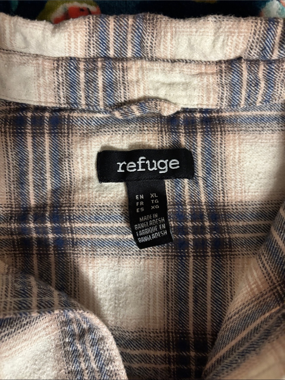 refuge Plaid Button-Up Shirt in Cream and Blue - Picture 2 of 3